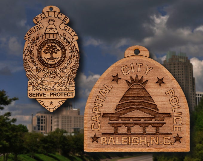 Wooden Raleigh NC Badge or Shoulder Patch Ornament