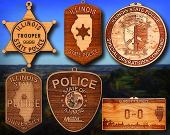 Personalized Wooden Illinois State Police Badge or Shoulder Patch Ornament