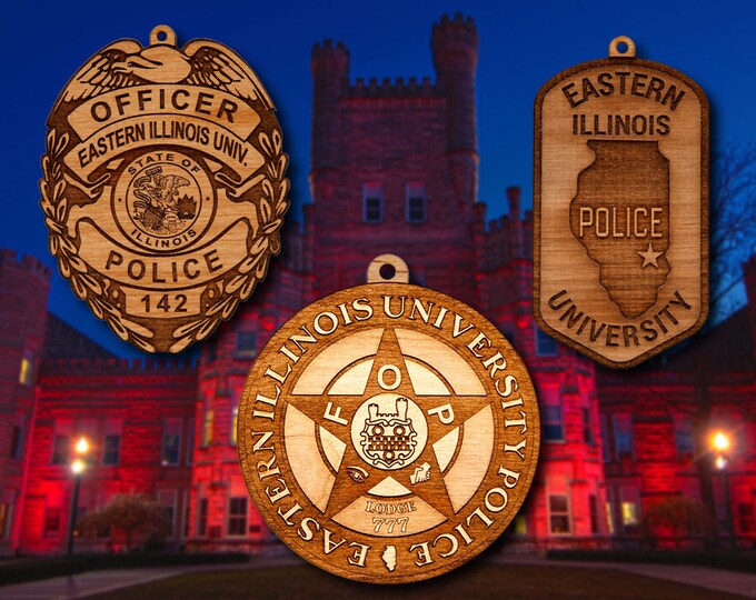 Wooden Eastern Illinois Univ. Police Badge or Patch Ornament