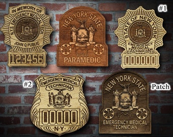 Wooden NY State Paramedic EMT Patchs