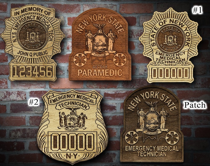 Wooden NY State Paramedic EMT Patchs
