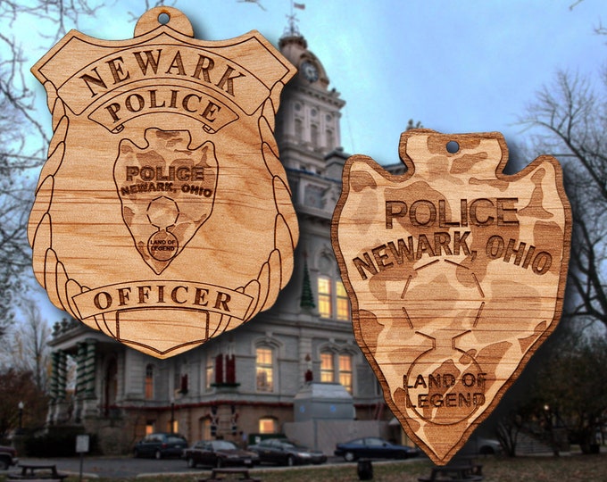 Wooden Newark OH Badge or Shoulder Patch Ornament