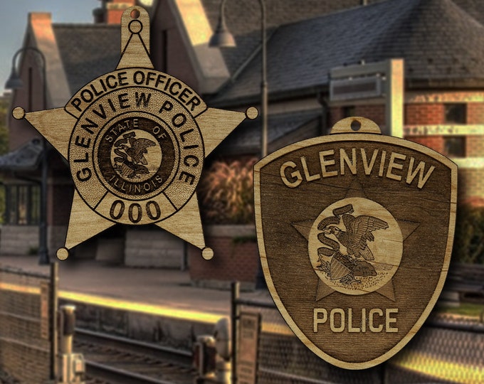 Personalized Wooden Glenview IL Badge or Patch Ornament