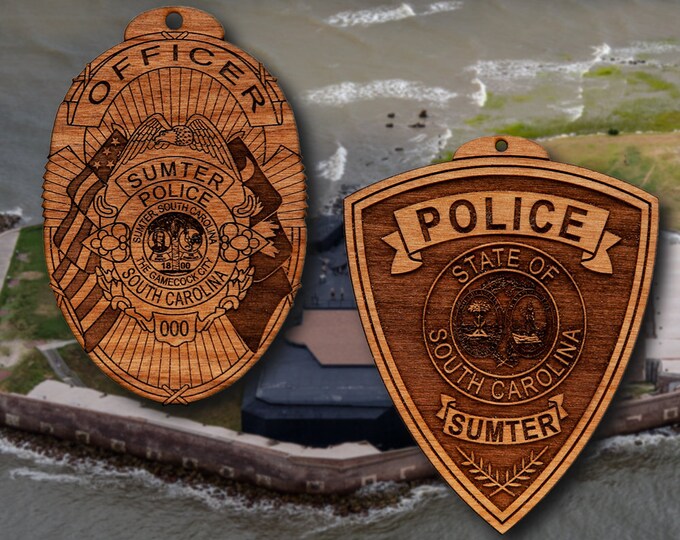 Wooden Sumter SC PD Badge or Shoulder Patch Ornament