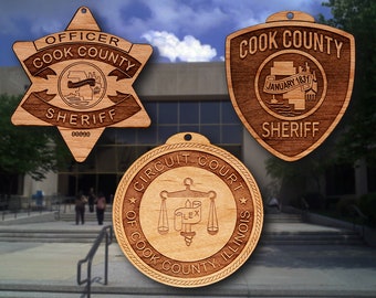 Wooden Cook Co. IL Sheriff Badge or Shoulder Patch Ornament