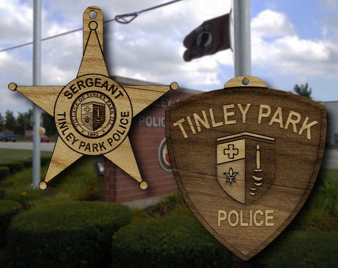 Personalized Wooden Tinley Park IL Badge or Patch Ornament