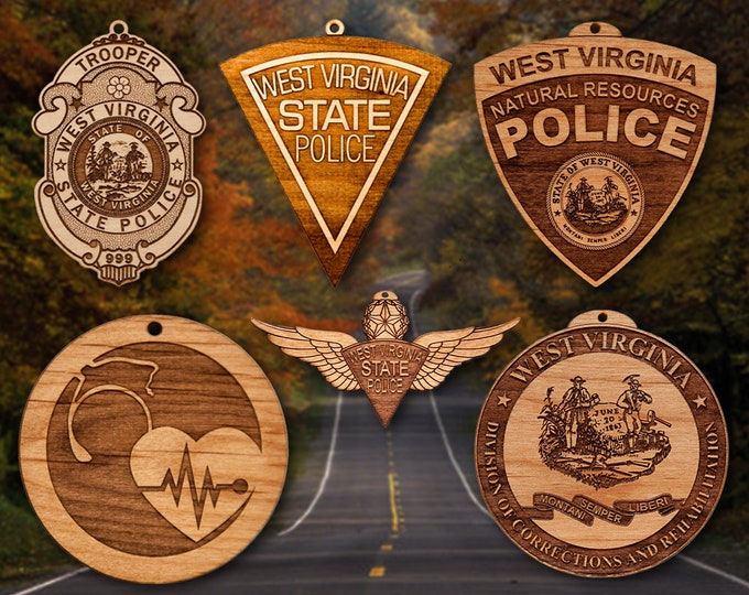 Personalized Wooden WV State Police Badge Christmas Ornament