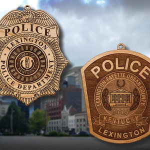 Wooden Lexington KY Police Badge Or Shoulder Patch Hanging Ornament