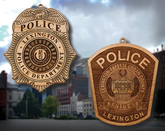 Wooden Lexington KY Police Badge Or Shoulder Patch Hanging Ornament