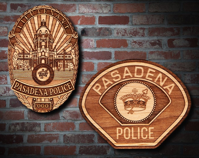 Wooden Pasadena CA Badge and Patch