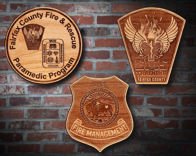 Misc. Wooden EMS FD Badge or Patch Plaque #23