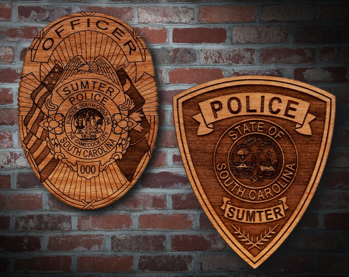 Wooden Sumter SC Police Badge or Patch Plaque