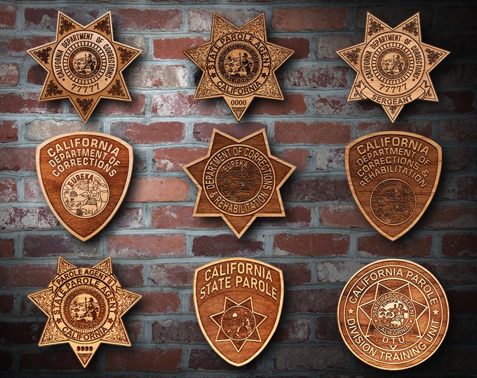 Personalized Wooden California DOC Badge or Patch Plaque