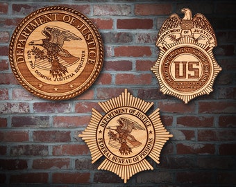 Wooden Dept of Justice Badge or Patch Plaque