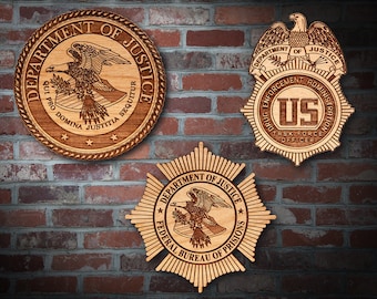 Wooden Dept of Justice Badge or Patch Plaque