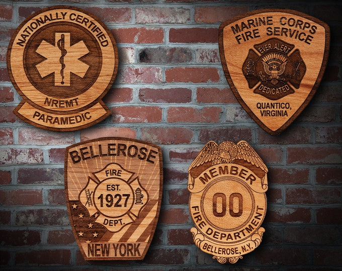 Misc. Wooden EMS FD Badge or Patch Plaque #2