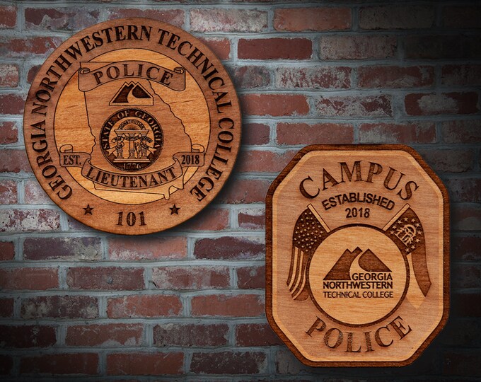 Wooden Georgia NW Tech College PD Badge or Patch Plaque