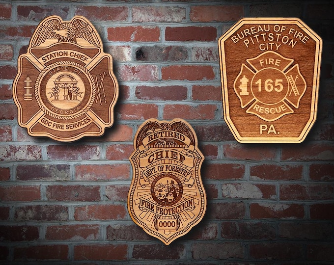 Misc. Wooden EMS FD Badge or Patch Plaque #28