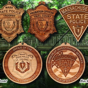 Personalized Wooden Massachusetts SP Badge or Shoulder Patch Hanging Ornament