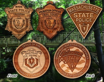 Personalized Wooden Massachusetts SP Badge or Shoulder Patch Hanging Ornament