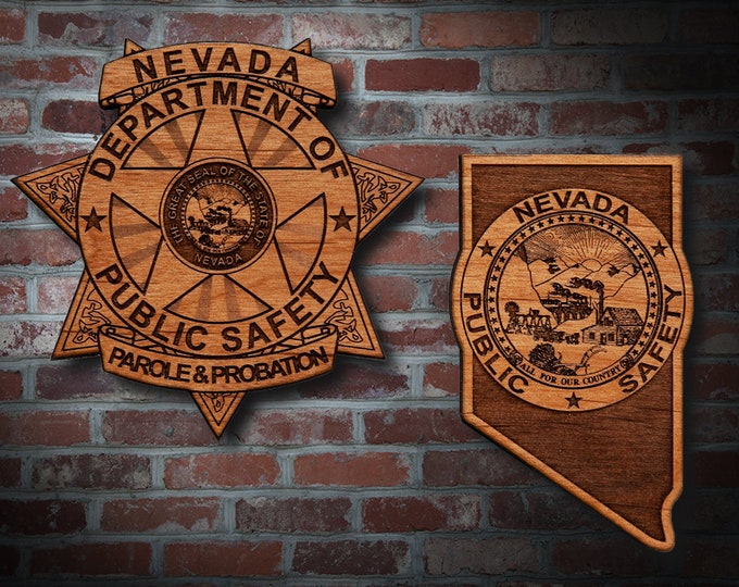 Wooden Nevada Public Safety Badge or Patch Plaque