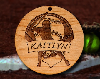 Wooden Softball Ornament