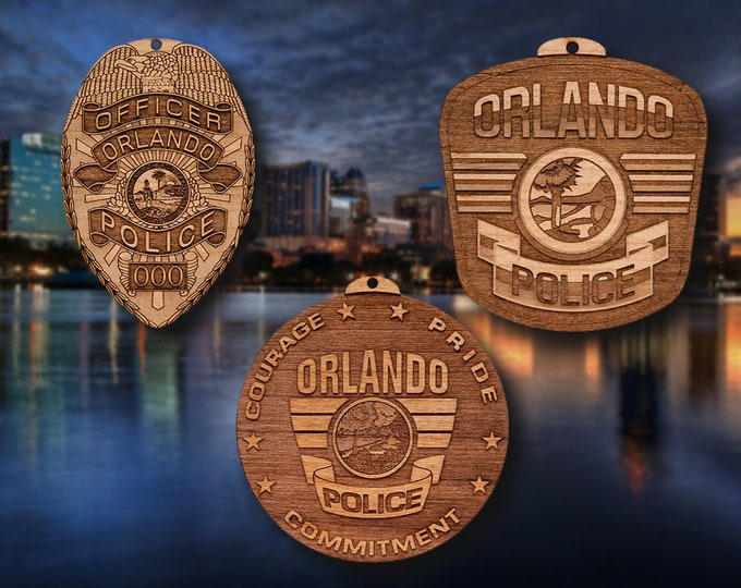 Wooden Orlando PD Badge or Shoulder Patch Ornament