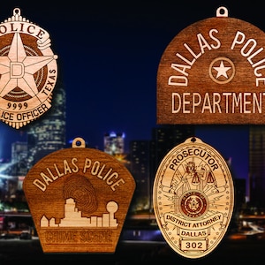 Personalized Wooden Dallas PD  Badge or Shoulder Patch Hanging Ornament
