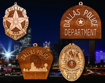 Personalized Wooden Dallas PD  Badge or Shoulder Patch Hanging Ornament