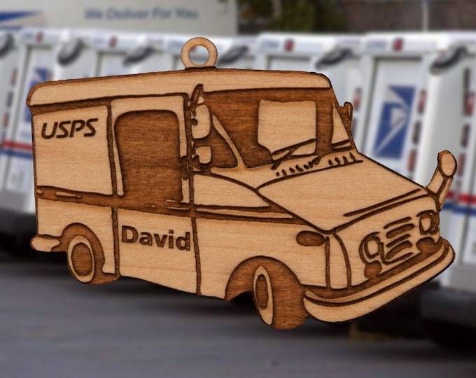 Personalized Wooden Postal Truck Christmas Ornament