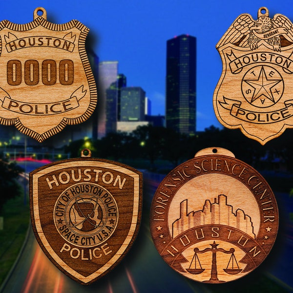 Personalized Wooden Houston PD Badge or Shoulder Patch Hanging Ornament