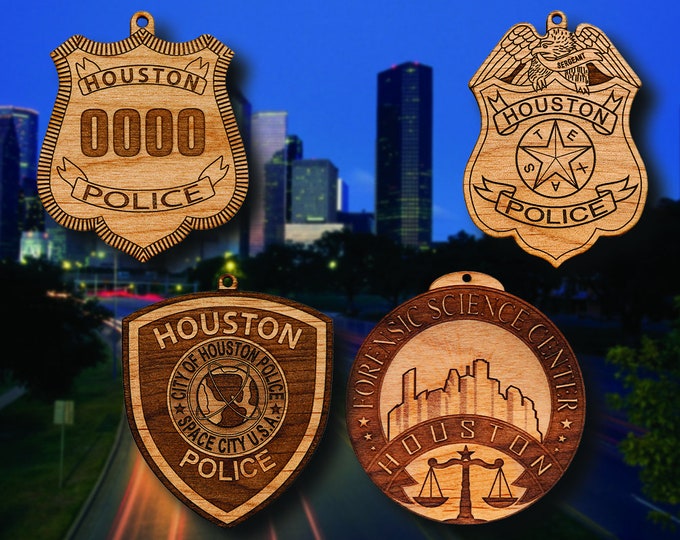 Personalized Wooden Houston PD Badge or Shoulder Patch Hanging Ornament