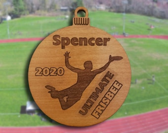 Personalized Wooden Ultimate Frisbee Christmas Ornament