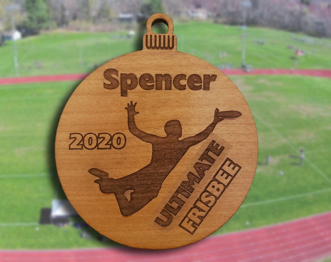 Personalized Wooden Ultimate Frisbee Christmas Ornament