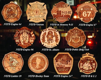Personalized Wooden New York City Fire Department  Badge and Patch Ornament 2