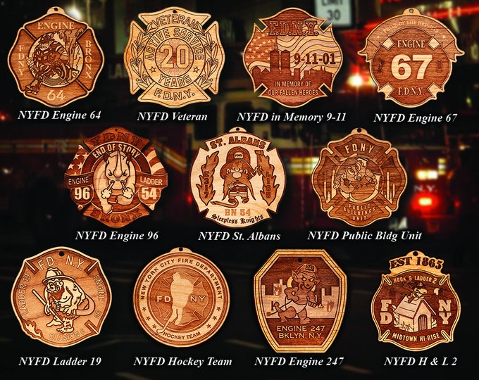 Personalized Wooden New York City Fire Department  Badge and Patch Ornament 2