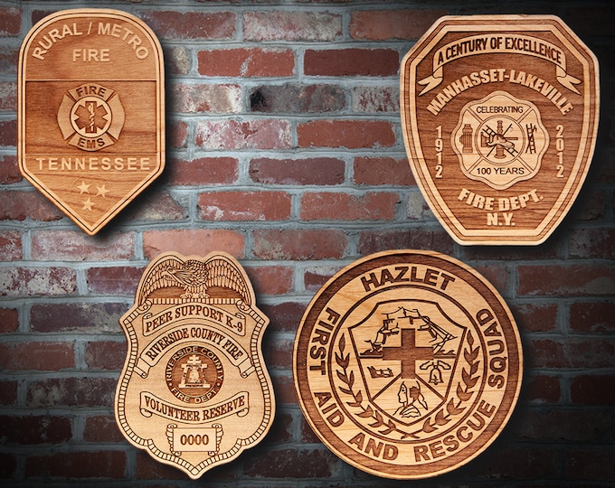 Misc. Wooden EMS FD Badge or Patch Plaque #18