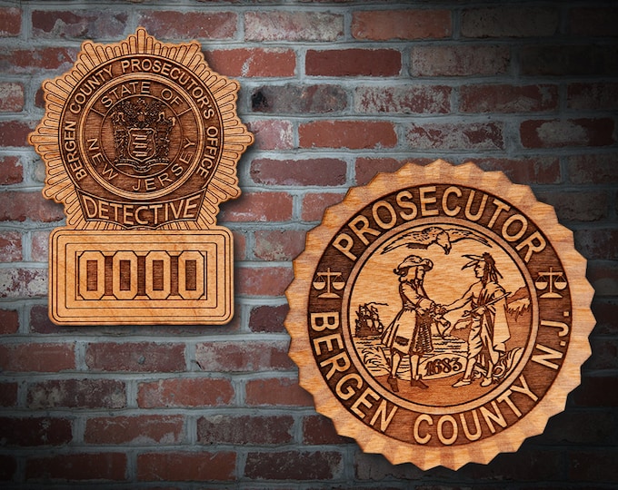 Wooden Bergen Co NJ Prosecutor Badge or Patch Plaque