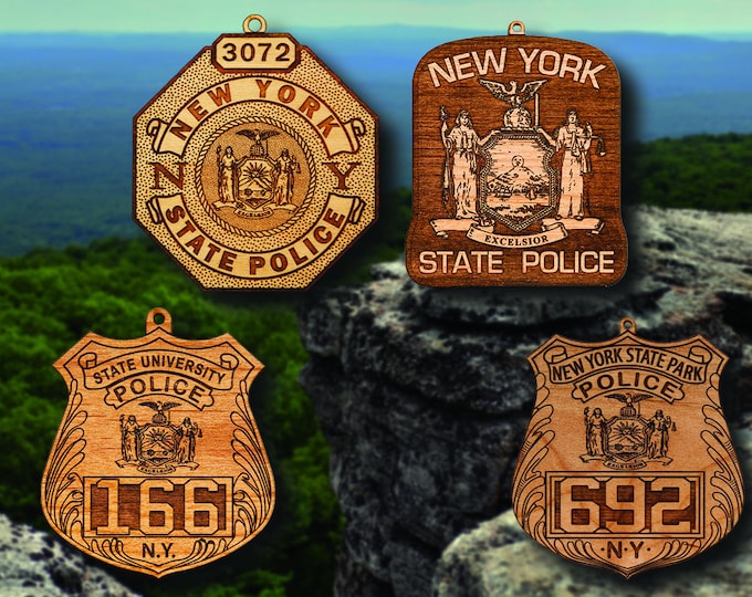 Personalized Wooden NY State Police Badge or Patch Hanging Ornament