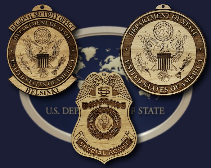 Wooden US Dept of State Ornaments