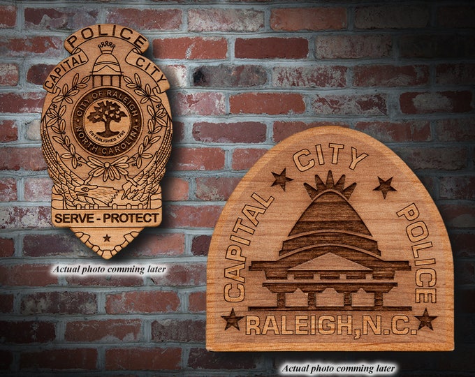 Wooden Raleigh NC Badge or Patch Plaque
