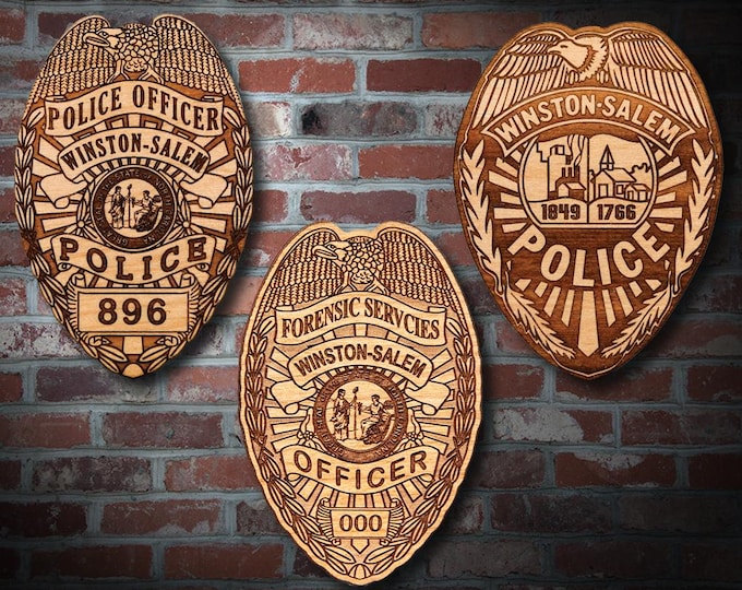 Personalized Wooden Winston-Salem Police Badge or Patch Plaque