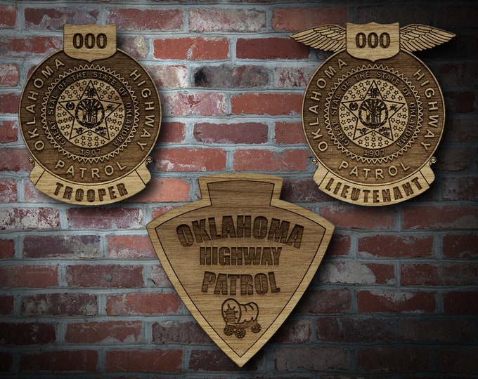 Wooden Oklahoma HP Badge or Patch Plaque