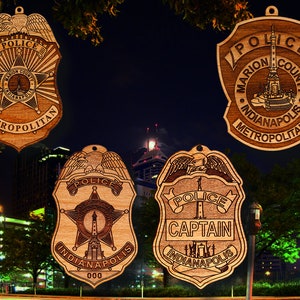 Wooden Indianapolis PD Badge or Shoulder Patch Hanging Ornament