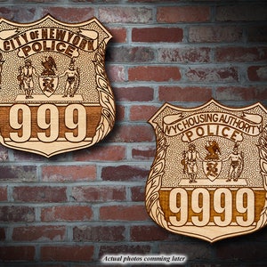 Personalized Wooden New York City Police Shield or shoulder Patch Plaque