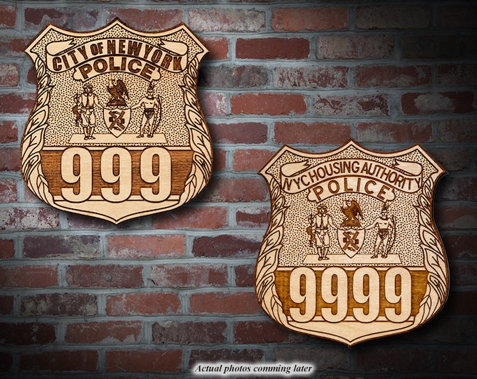 Personalized Wooden New York City Police Shield or shoulder Patch Plaque