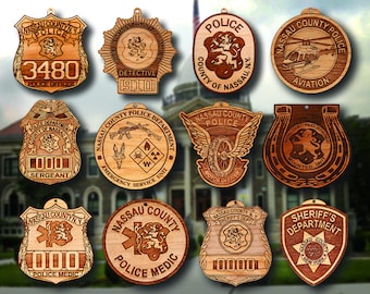 Personalized Wooden Nassau County Police Badge or Shoulder Patch Ornament