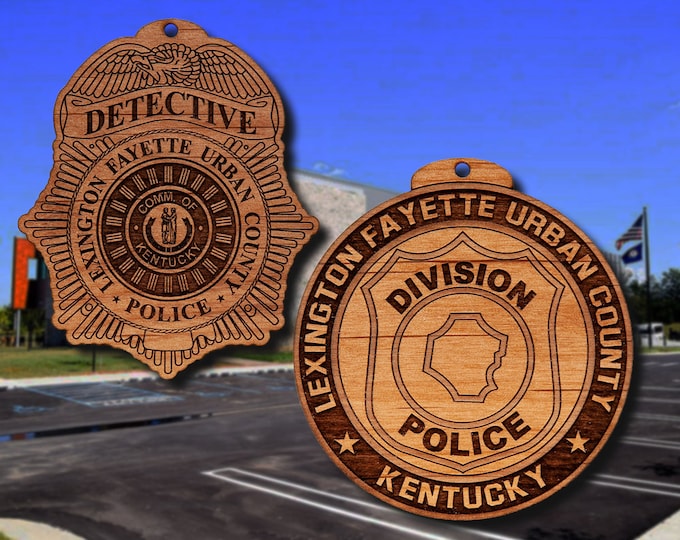 Wooden Lexington Fayette Urban Co PD Badge or Shoulder Patch Ornament