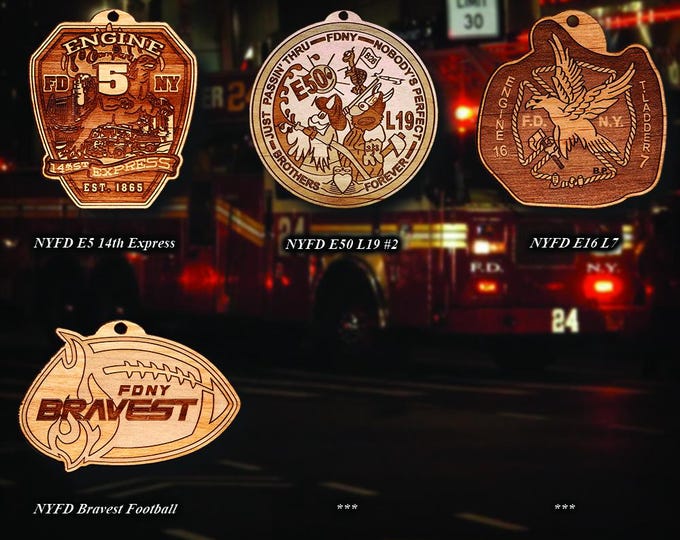 Personalized Wooden New York City Fire Department Badge and Patch Ornament 4