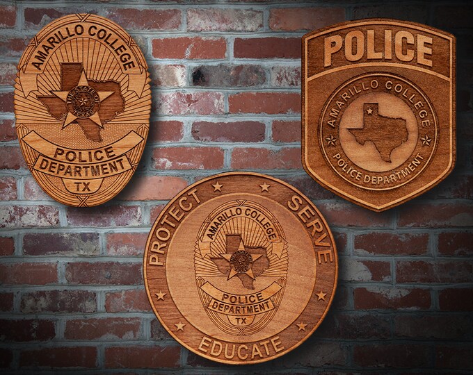 Wooden Amarillo College PD Badge or Patch Plaque